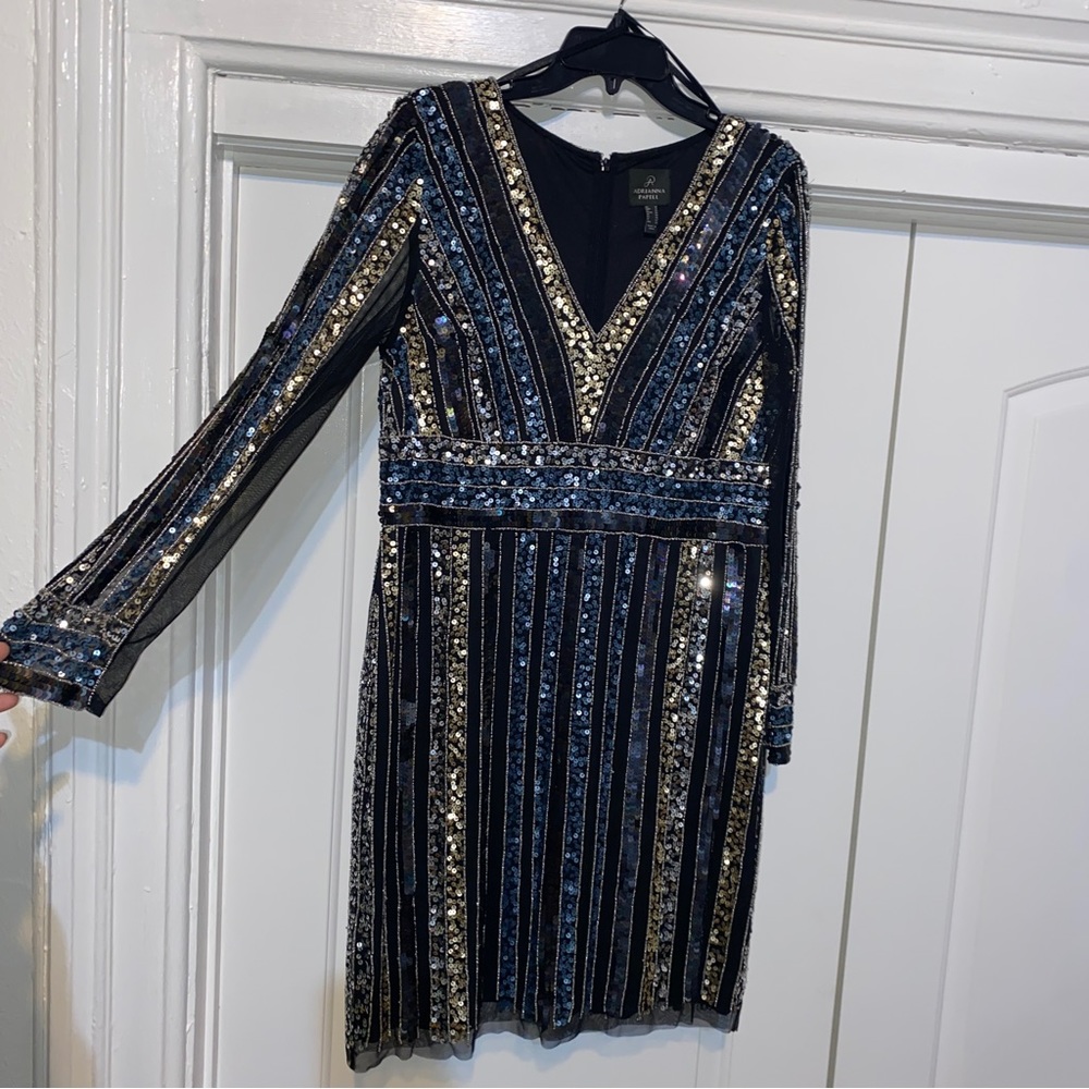 Adrianna Papell plus size sequin mini dress with sleeves, Sz 16